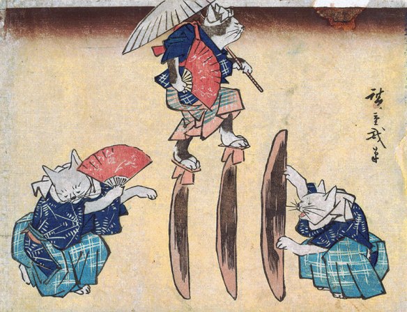 Life of Cats , From the Hiraki Ukiyo E Collection, Japan Society, Gallery Cats in Japanese Art, Cats in Art, Cat Art, Cats Ukiyo E, Japan, New York, Utagawa Kuniyoshi, famous internet cats, famous cats before the internet
