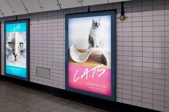 Citizens Advertising Takeover Service (C.A.T.S), London, UK, London Tube, Subway art, Posters in the London Tube, Cats, Advertising, stray cats, adoptable cats, Kickstarter,