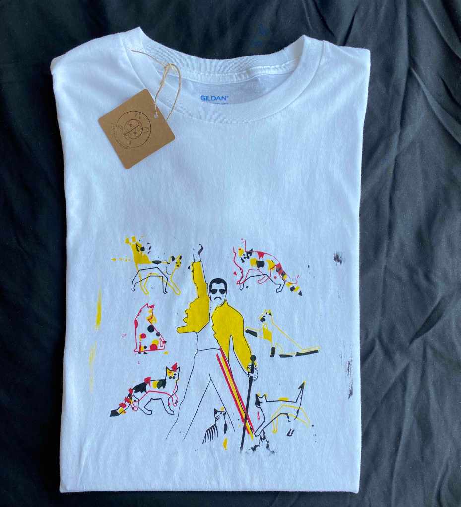 Freddie Mercury, Cat lover, Cat Dad, Freddie Mercury fan, Freddie Mercury Cats, Freddie Mercury Queen, Handmade design, Silkscreen print, Freddie Mercury T-shirt