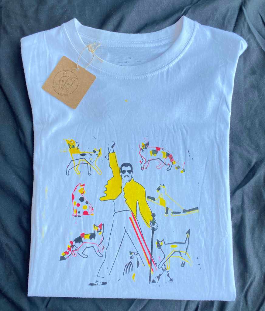 Freddie Mercury, Cat lover, Cat Dad, Freddie Mercury fan, Freddie Mercury Cats, Freddie Mercury Queen, Handmade design, Silkscreen print, Freddie Mercury T-shirt