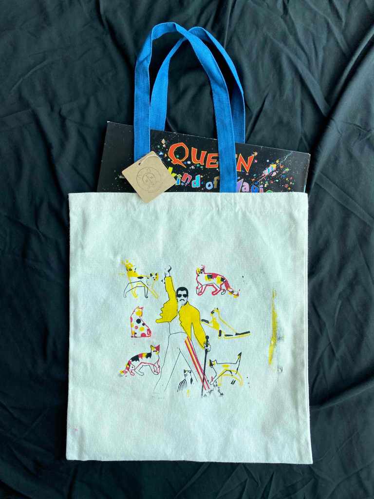 Freddie Mercury, Cat lover, Cat Dad, Freddie Mercury fan, Freddie Mercury Cats, Freddie Mercury Queen, Handmade design, Silkscreen print, Freddie Mercury T-shirt, Tote bag